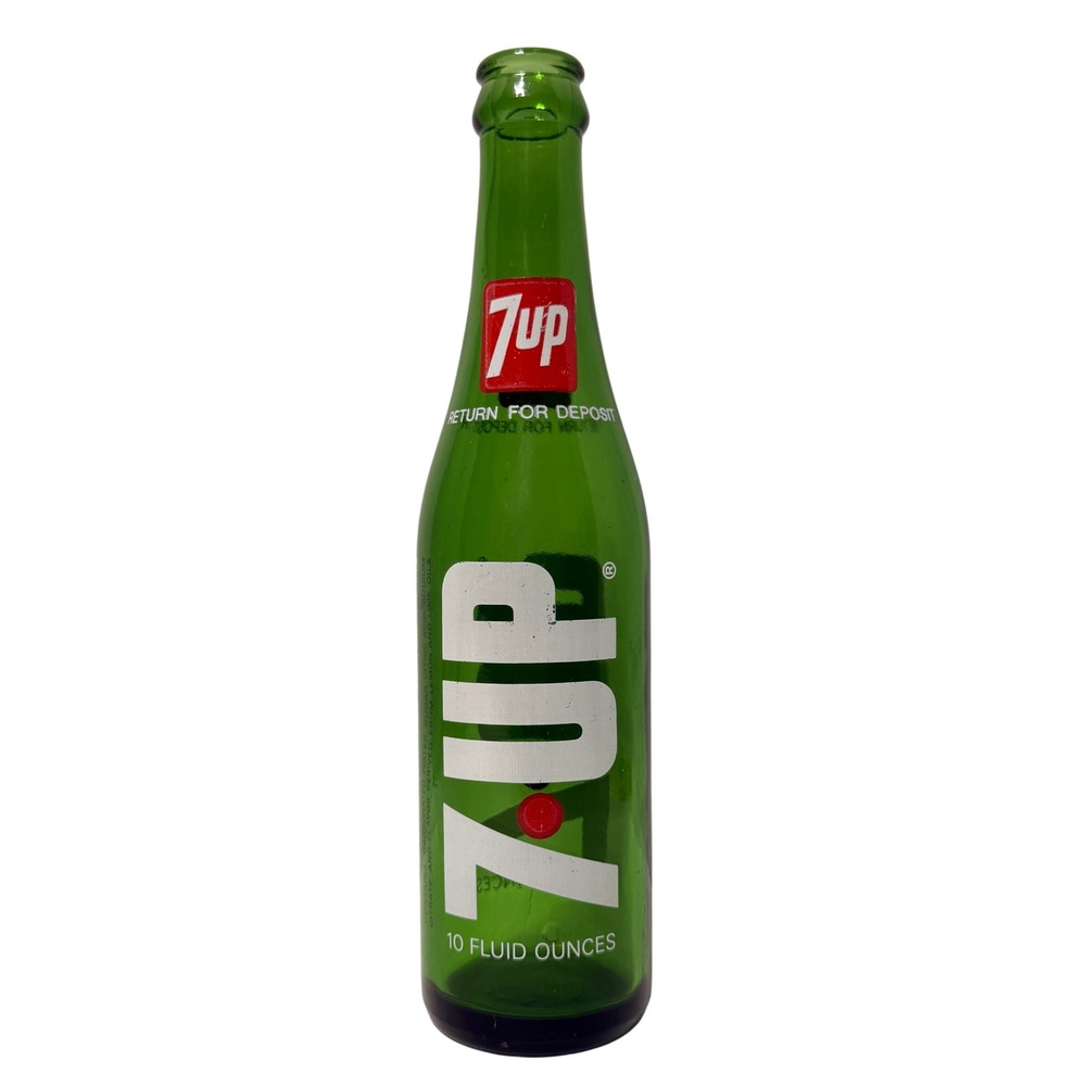 Vintage 7Up Green Glass Soda Bottle 10oz *EMPTY* Logo Return‎ For Deposit